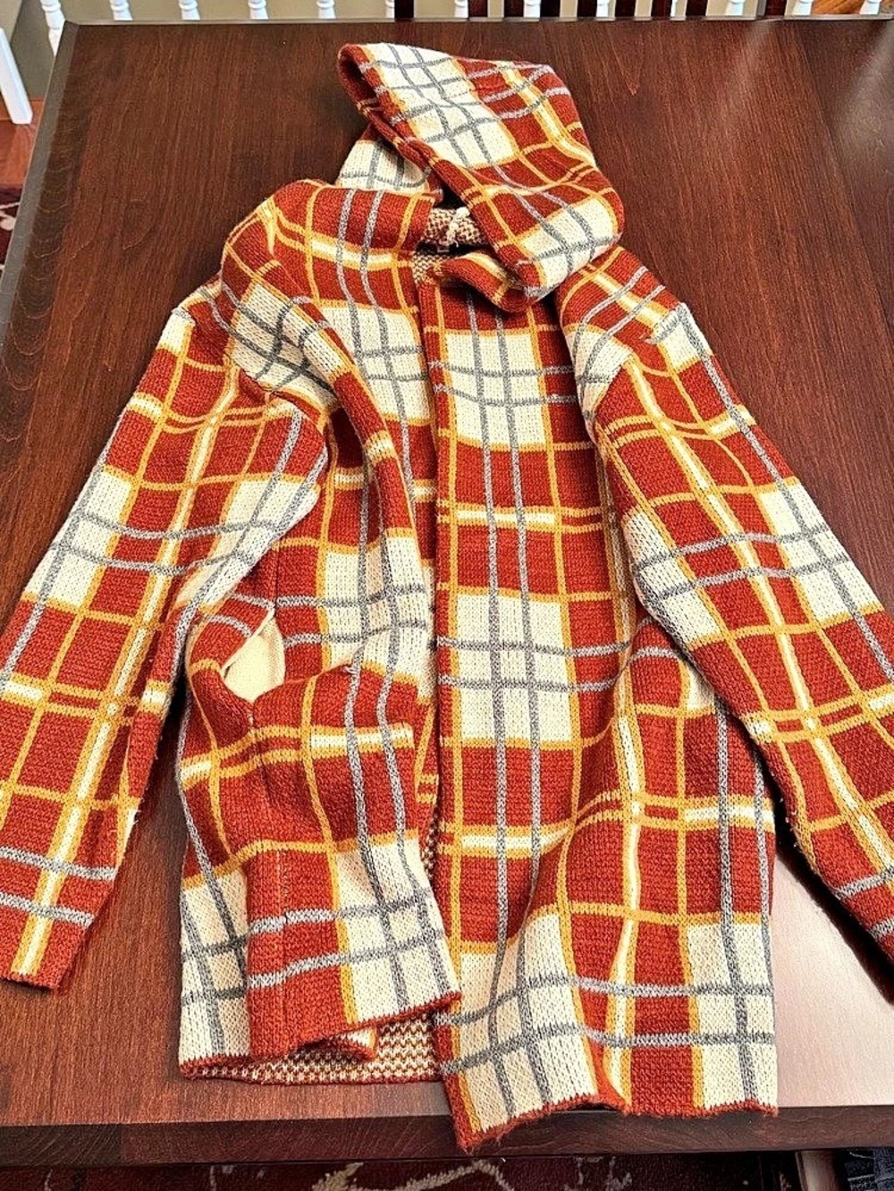 Entro Plaid Coat in Orange & Brown Size Small Like New